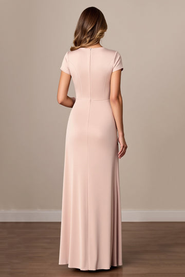Ruched Satin Sheath Apricot Mother of the Bride Dress with Slit